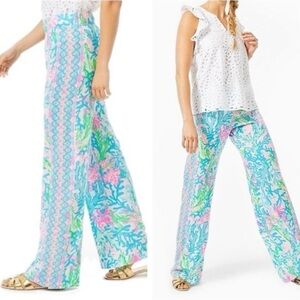 Lilly Pulitzer 32" Bal Harbour Palazzo Pant Pink Multi Coral Size S NWOT